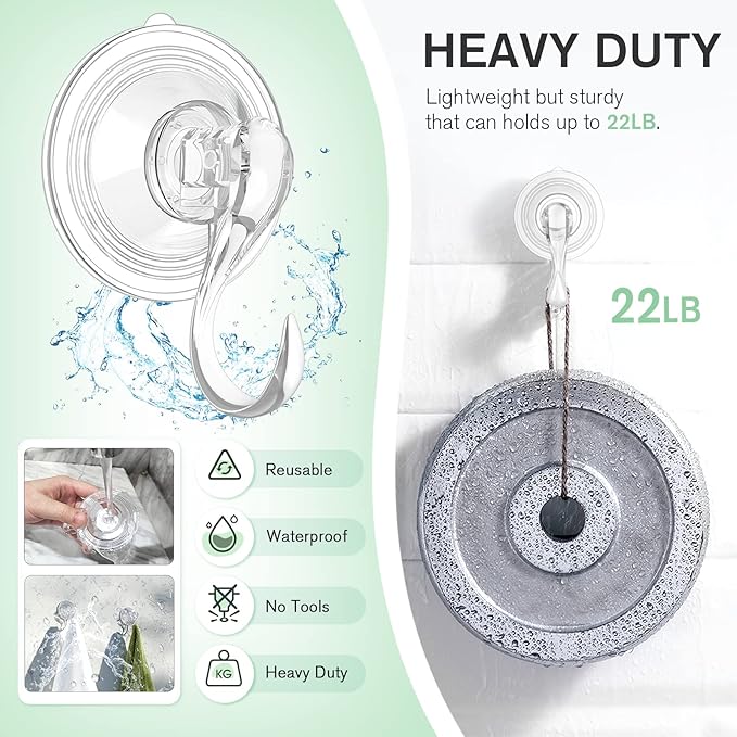 VIS'V Wreath Hanger, Large Suction Cup Wreath Hooks with Wipes, Heavy Duty, 22 LB Capacity, Removable and Reusable, Clear, 2 Pcs