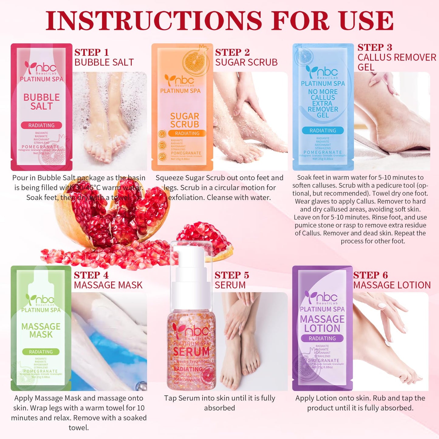 Pedicure Kit Foot Soak Set: Bubble Salt, Sugar Scrub, Massage Mask, Massage Lotion in a Box, 4 Step Foot Spa Kit for Dry Feet,Tired Feet（3 Set Tropical Fruit)