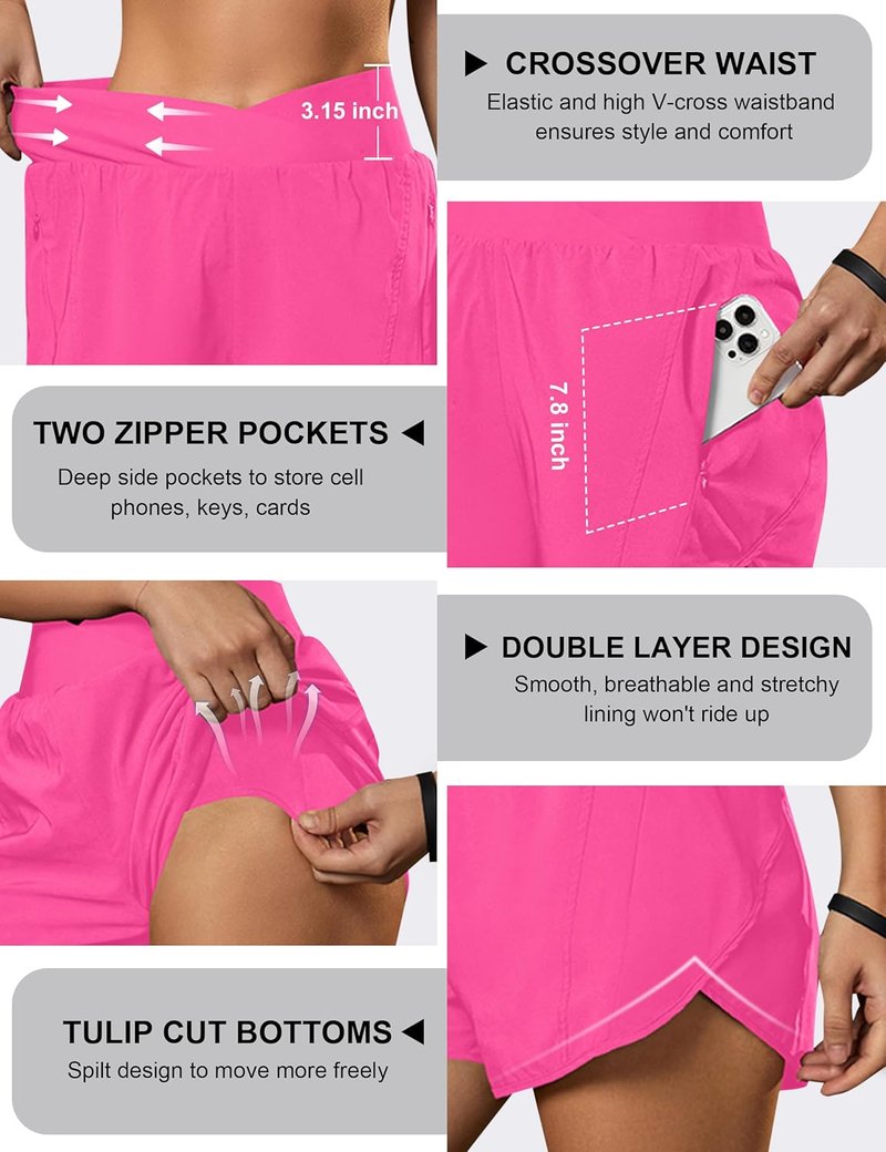 Women's High Waisted Workout Shorts - Athletic Crossover Running Shorts with Zipper Pockets | Comfortable Gym Wear