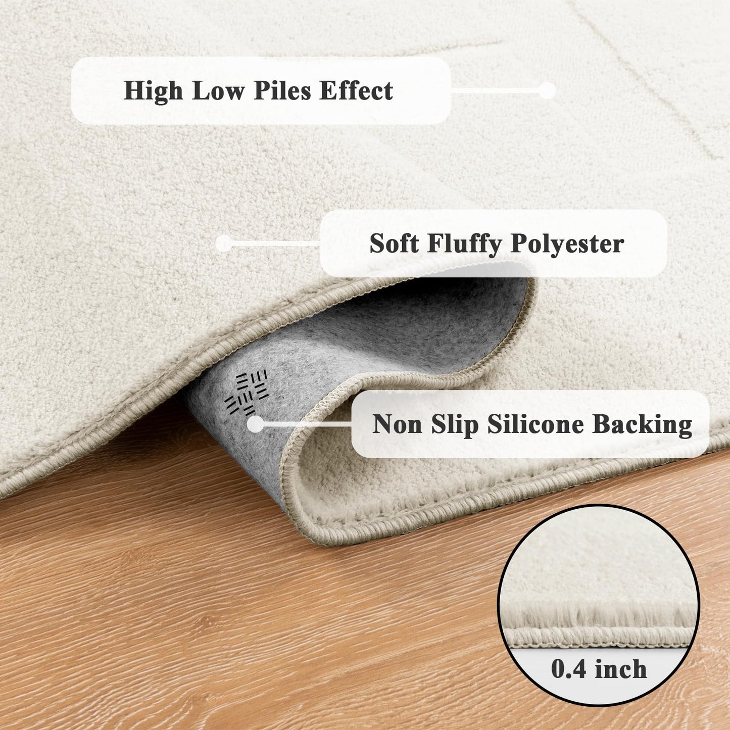 SHACOS Soft Cozy Modern Abstract Area Rugs 4'x6' High Low Pile Non Slip Washable Scandinavian Minimalist Rug Carpet for Living Room Bedroom Dining Room, Cream