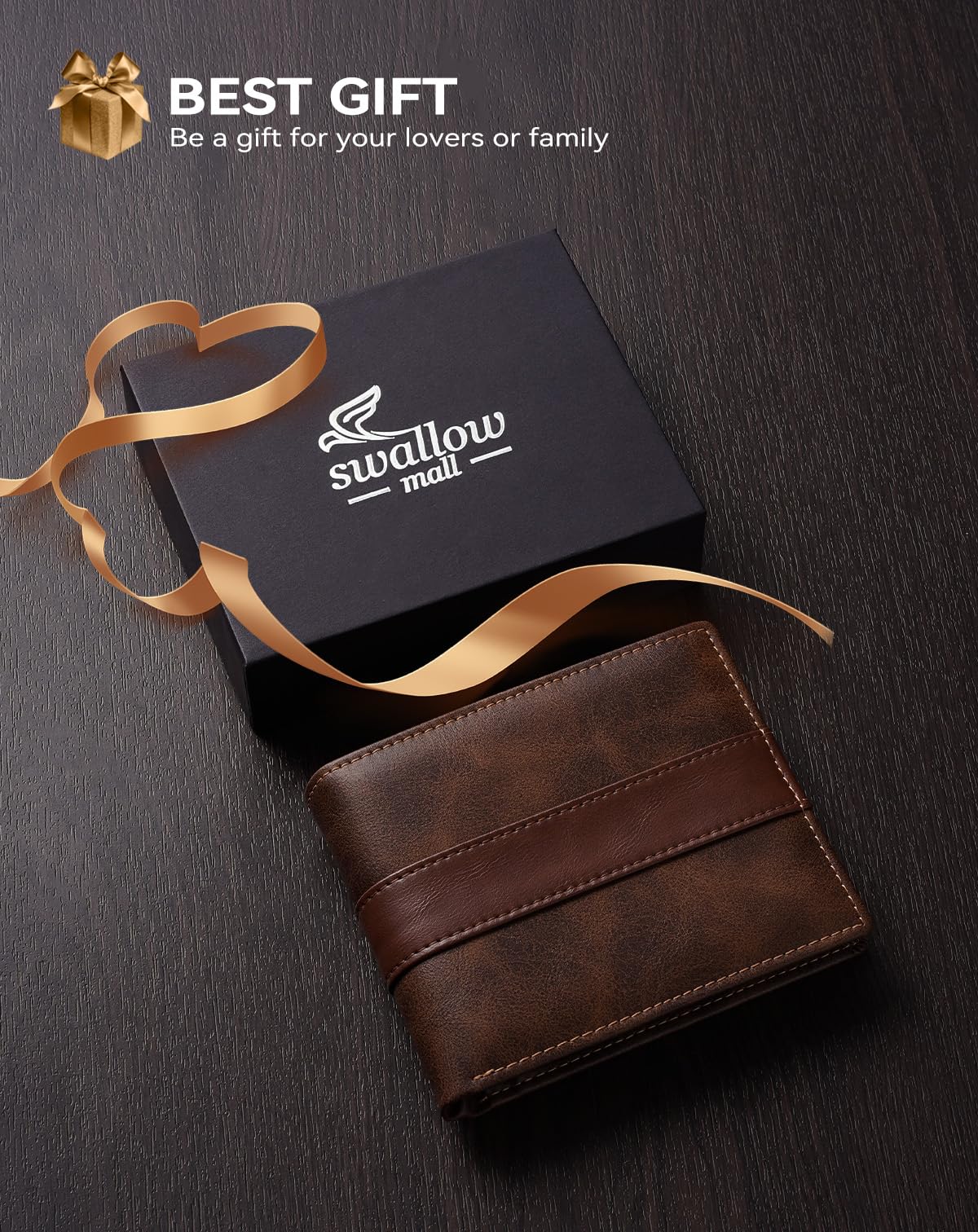 Swallowmall Genuine Leather RFID Wallet for Mens, Mens Bifold Wallet with 16 Card Holder 1 ID Window Gift for Him