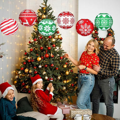 Bencailor 12 Pcs Christmas Hanging Paper Lanterns Set Decorative Christmas Party Lanterns Round Hanging Lamps for Xmas Home Decoration Supplies Props Graduation Holiday Decor(Noble, 12 Inch)
