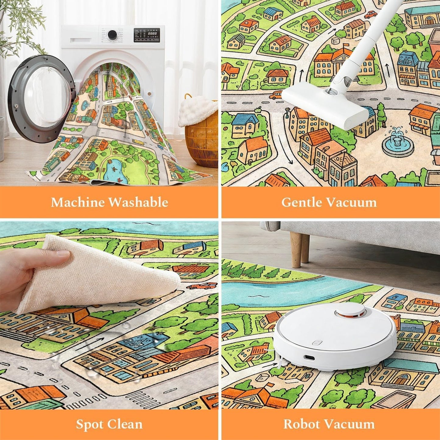City Road Map Area Rug, 5x8ft, Educational Town Life Traffic Map Floor Carpet for Boys and Girls Bedroom, Fun Learning Play Mat, Machine Washable Low Pile Comfy Soft Rug for Living Room