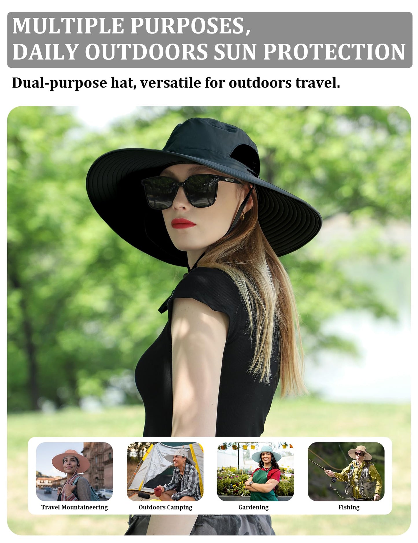 Peicees Fishing Hat, UPF 50+ Wide Brim Sun Hat for Women Safari Hats Hiking Hats Sun Hats with UV Protection