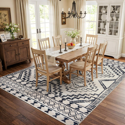 Rugshop Cream and Black Southwestern Tribal Area Rug – Boho Geometric Diamond Pattern Carpet for Living Room, Bedroom, or Entryway – Soft Modern Rustic Floor Décor 7' 10" x 10' Cream