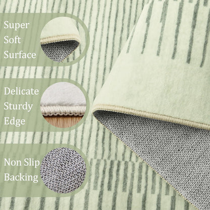Morebes Sage Green Rug for Living Room, 5x7 Washable Area Rug for Bedroom Non Slip Modern Striped Boy Room Rug, Stain-Resistant Geometric Low Pile Soft Carpet for Nursery Dining Room