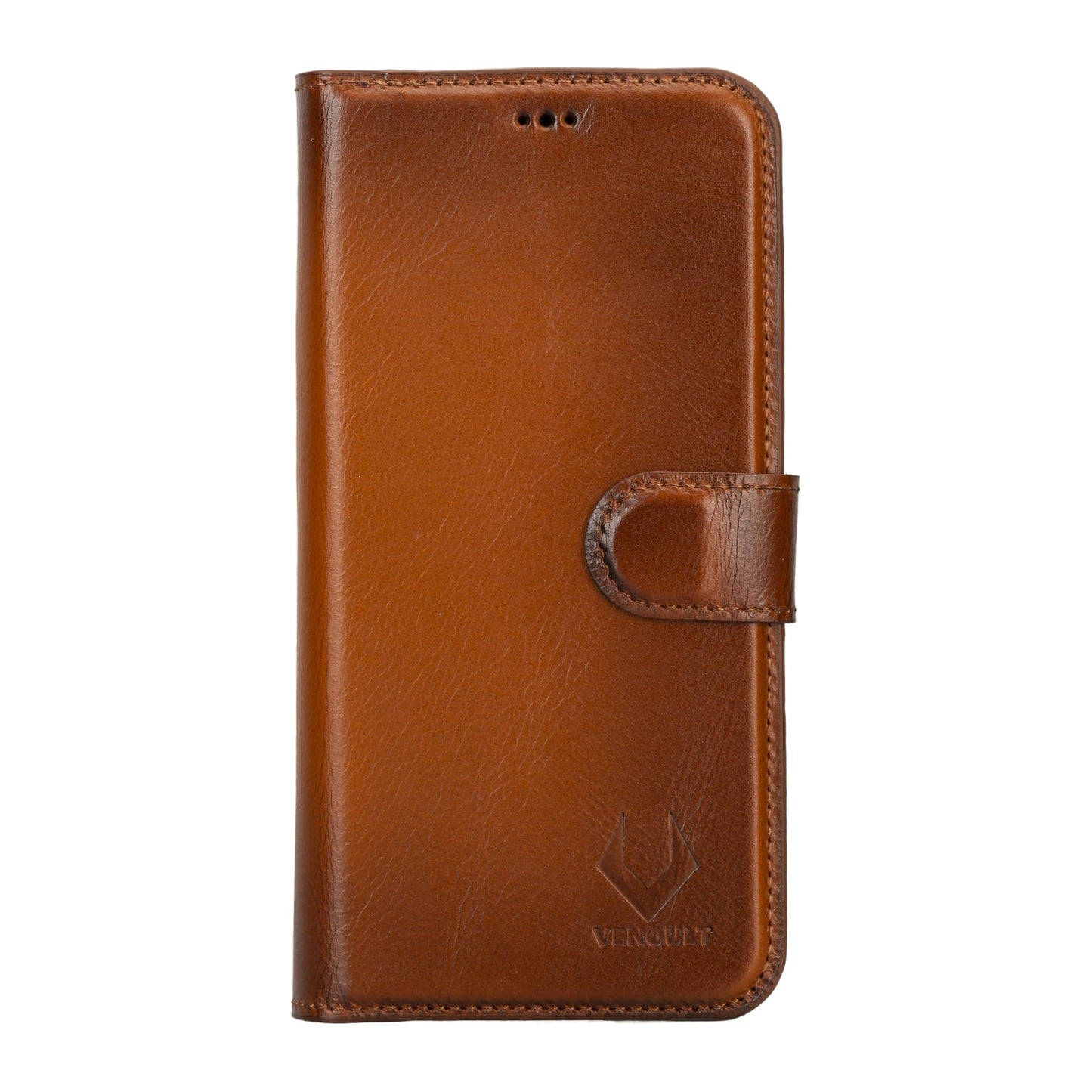VENOULT Detachable Wallet Case for iPhone 15 Pro MAX, 4 Card Holder Wallet, Man or Women Folio Cover, Compatible with Magsafe, RFID, Genuine Leather, Kick Stand (Chestnut Brown)