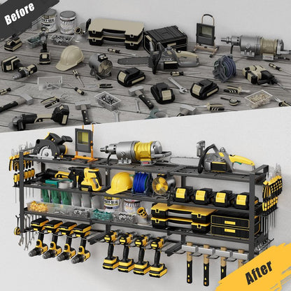 Jusgym Large 49''W Power Tool Organizer Wall Mount |650lbs Tool Garage Storage Rack with 12 Cordless Drill Holder |4-Tier Heavy Duty Garage Organization |Gifts for Men