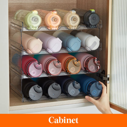 Lifewit Stackable Water Bottle Organizer for Cabinet, Plastic Bottle Holder Fits Bottles & Tumblers up to 3.8" Diameter, Pantry, Countertop & Fridge, 2 Tier Holds 8 Bottles
