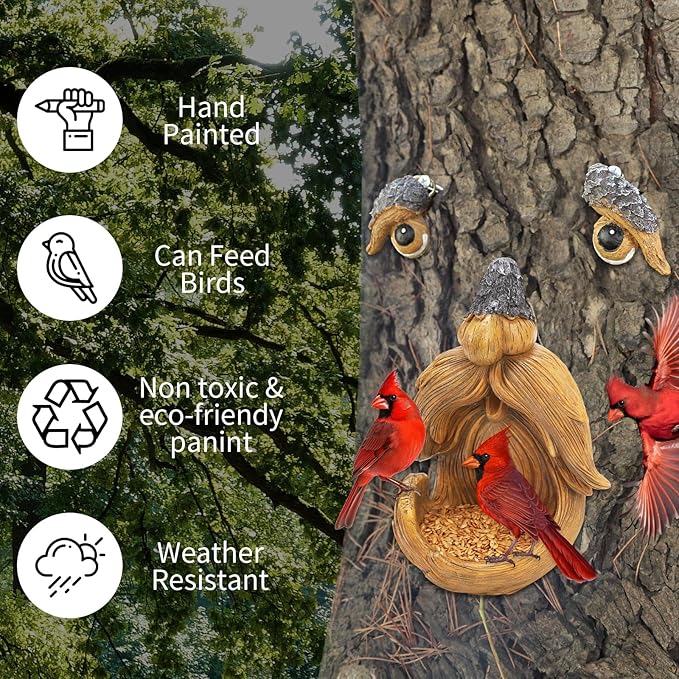 tree faces decor outdoor,FHNQRQN,face for tree decorations art garden statues,yard art clearance,whimsical yard decor,whimsical outdoor garden,gardening gifts,halloween,huggers,funny,scary,bird feeder