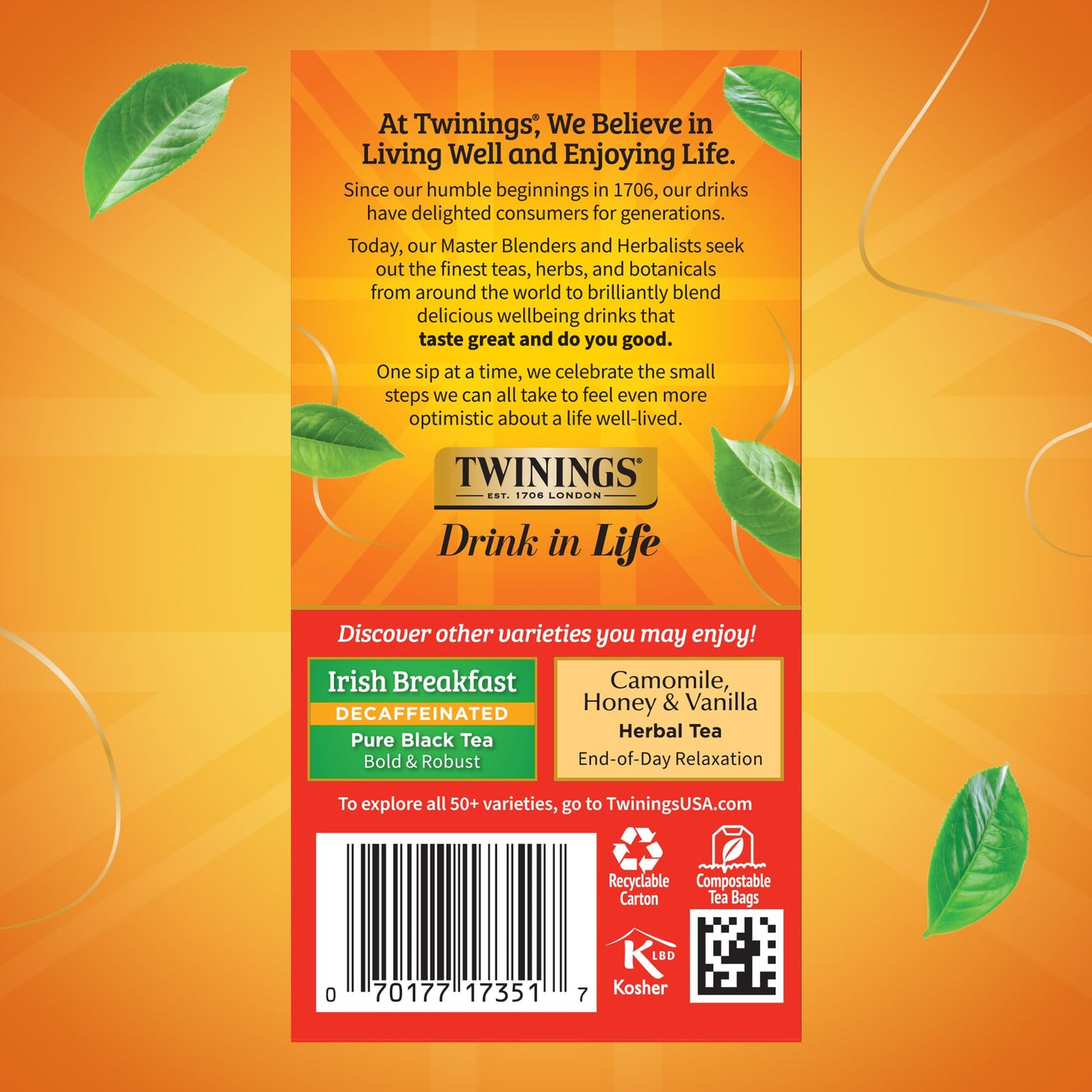 Twinings Decaffeinated English Breakfast Individually Wrapped Bags, 20 Count (Pack of 1), Flavourful & Robust, Enjoy Hot or Iced, 20 Teabags