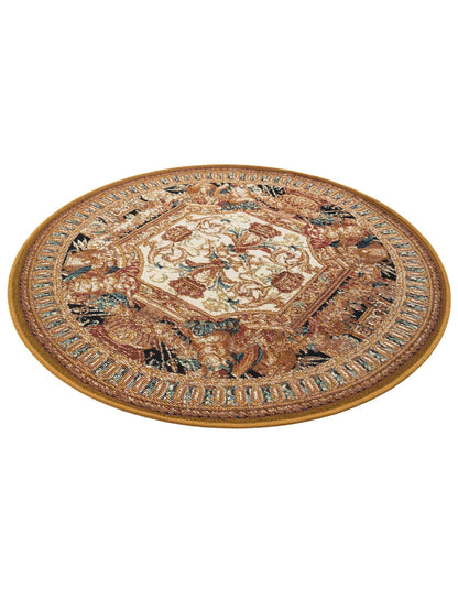 Rugs.com - Outdoor Traditional Rug – 3 Ft Round Black Gold Brown Indoor/Outdoor Rug – Weather-Resistant Flatweave for Patio, Deck, and Porch