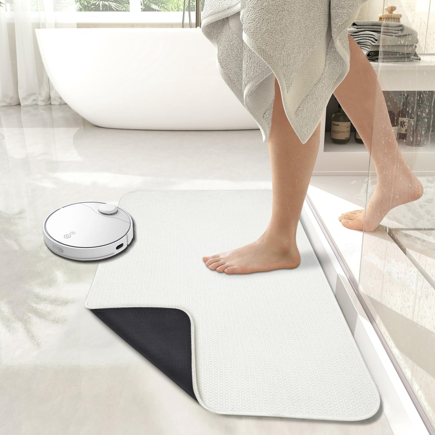 Bath Mat,Ultra Thin Bathroom Rugs,Rubber Bath Mats for Bathroom,No Slip Bath Rugs,Quick Dry,Machine Washable,Low Pile,Absorbent,Shower Outside,Sink,Home Decor Accessories.Cream,1'5"x2'3"(17x27inch)