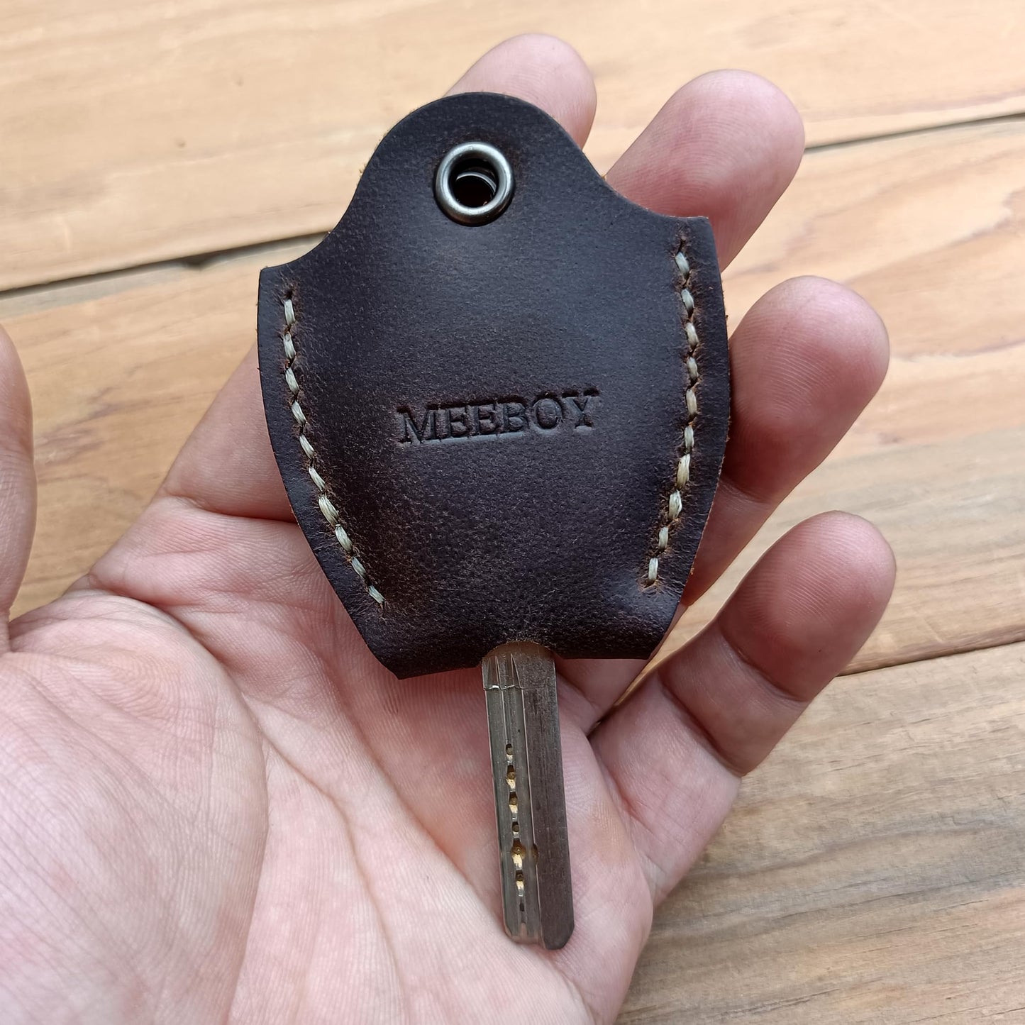MEEBOY Handmade Leather car Key Sleeve for Broken Key car Key Cover for Men and Women (Coffee)