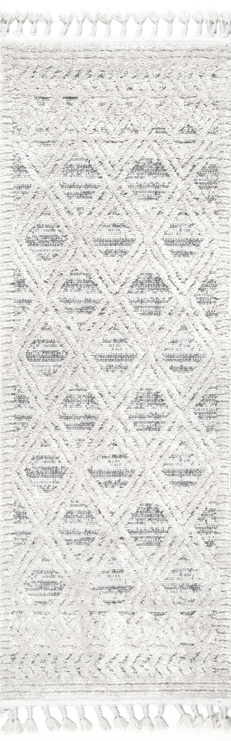 nuLOOM 2x6 Ansley Moroccan Tassel Area Rug, Light Grey, High-Low Textured Bohemian Design, Plush High Pile, Stain Resistant, For Bedroom, Living Room, Hallway, Entryway