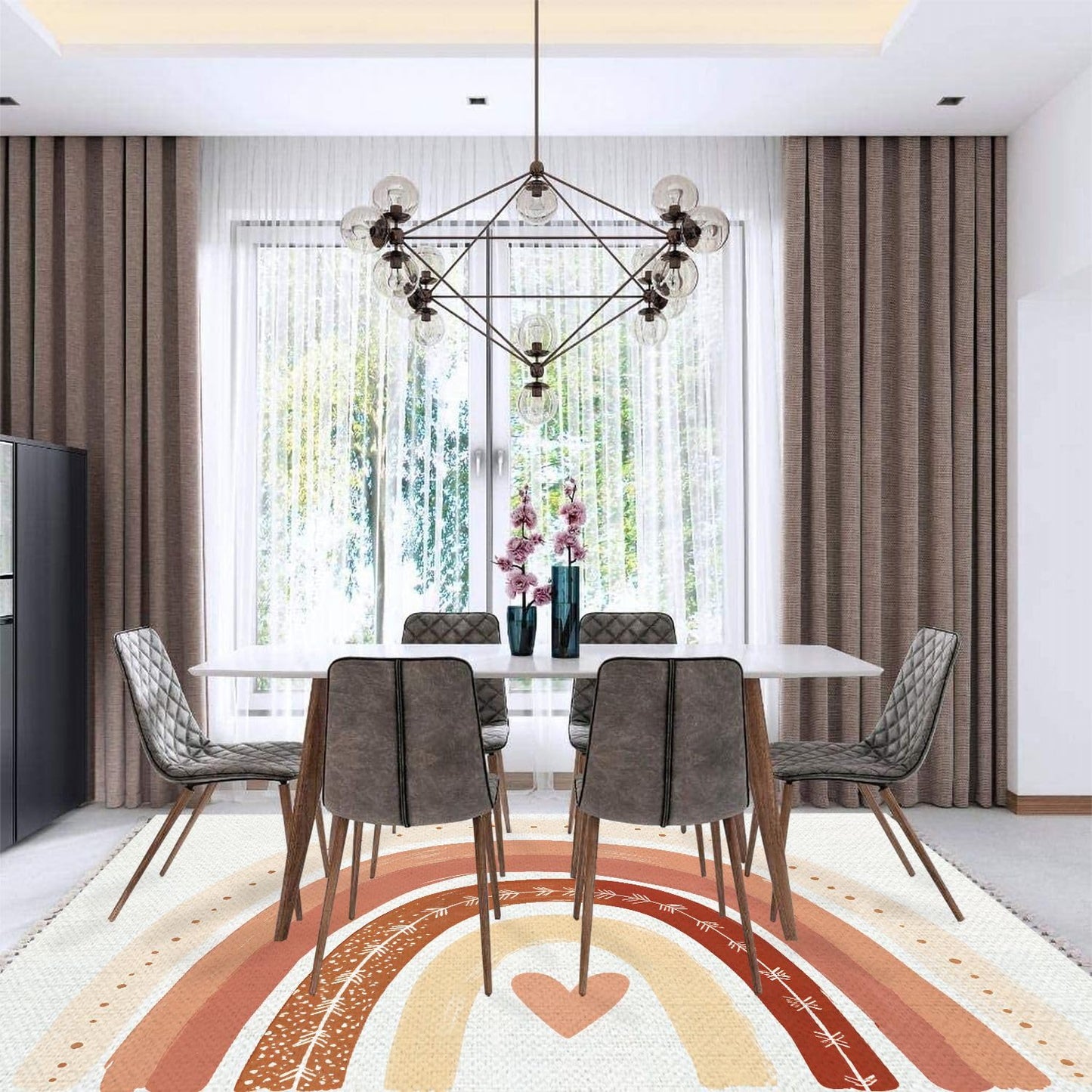 JBNJANKDAV Boho Rug Scandinavian Nursery Rainbow Print for Playroom with Neutral Area Carpet Patio Hallway Runner Mat Pad Minimalist Home Decor Living Room Bedroom Indoor Outdoor, Multi3, 90x150cm