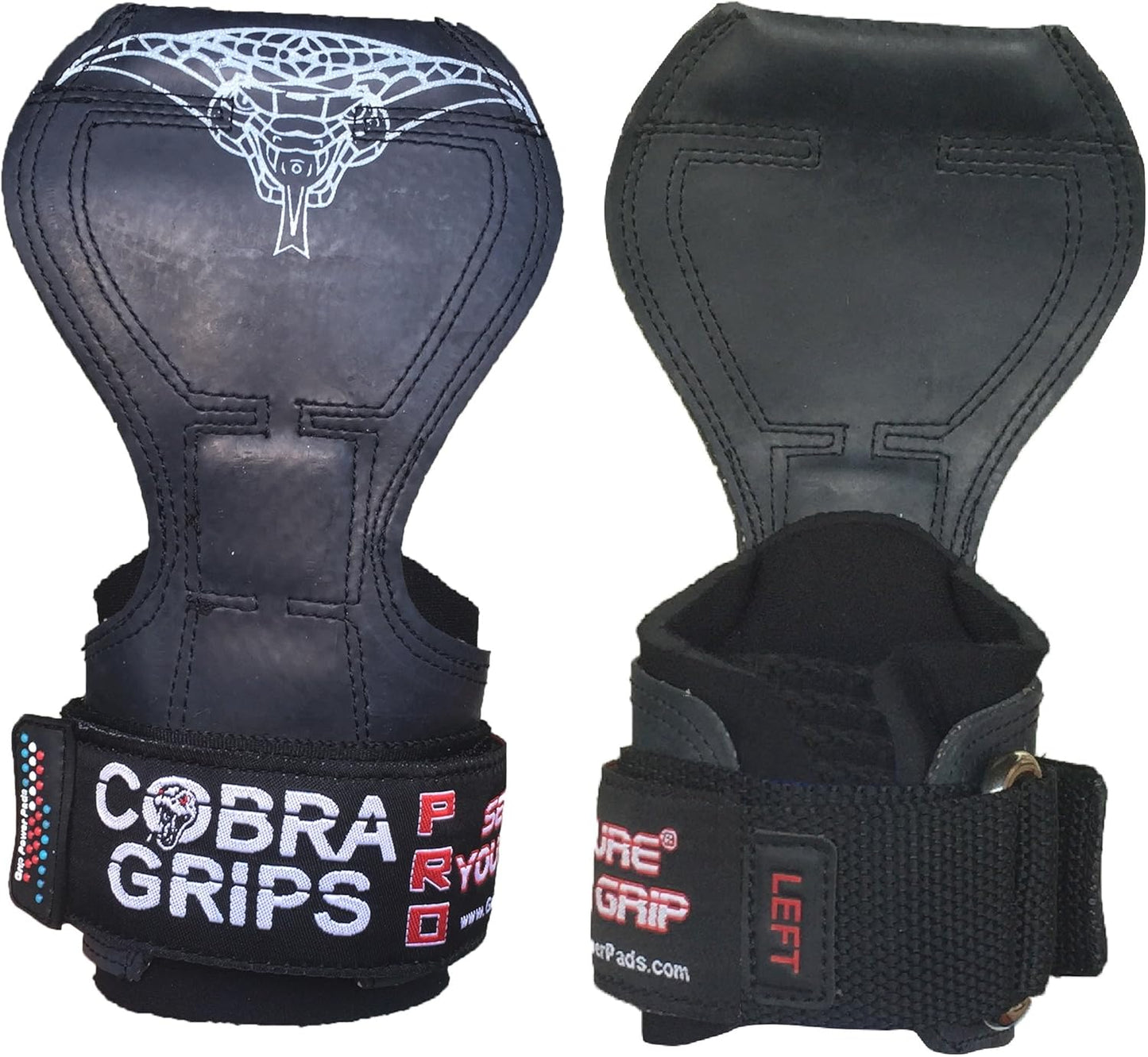 Cobra Grips PRO Weight Lifting Gloves Heavy Duty Straps Alternative Power Lifting Hooks for Deadlifts Wrist Wraps Support Bodybuilding (PRO Model for Men One Size, Black Rubber)