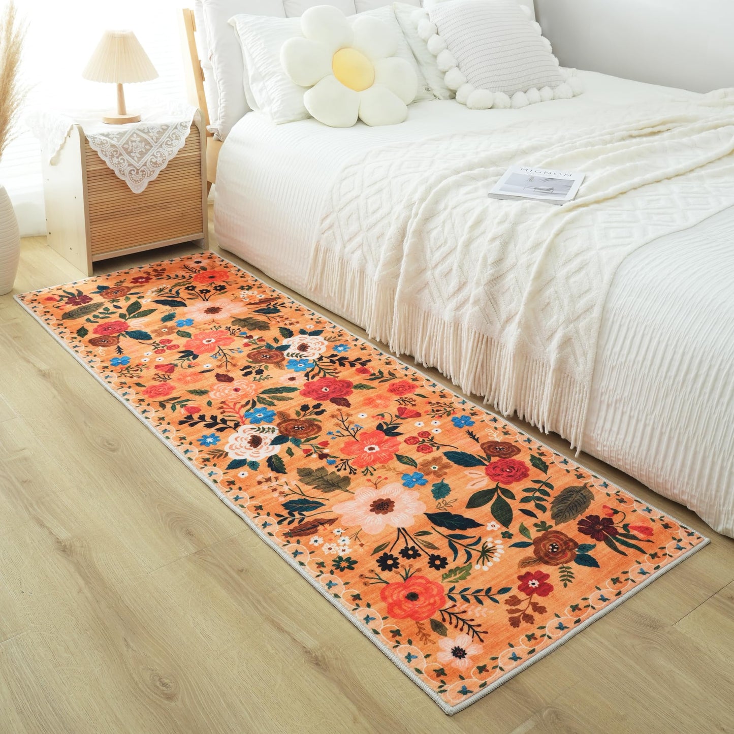 Rugcomf Runner Rug for Hallways Kitchen Rug Non Slip 2'6''x8' Washable Runner Rugs with Rubber Backing Soft Floral Carpet Runner for Hallways, Kitchen, Laundry, Bedroom, Bathroom(Yellow)