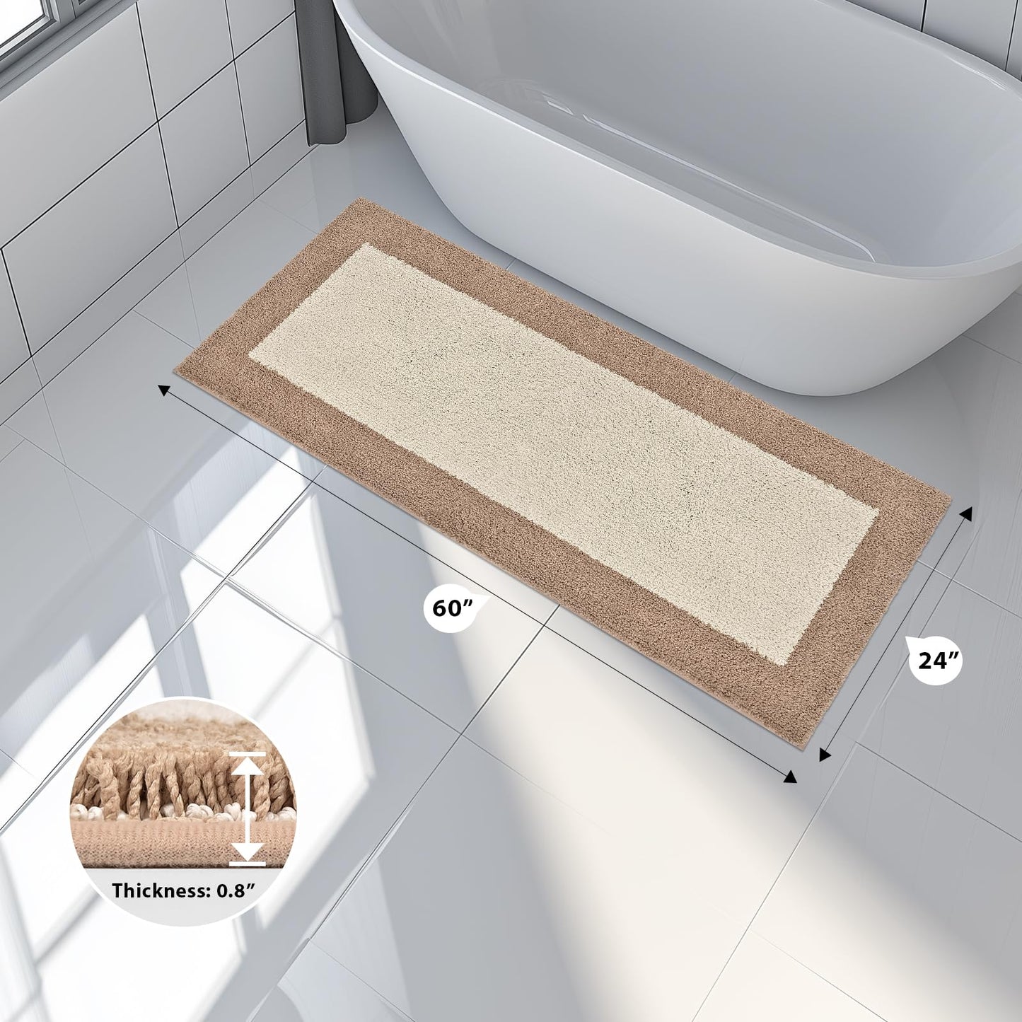 anllugs Bathroom Rugs 24" x 60", Non-Slip Extra Soft Absorbent Bath Rugs, Machine Washable Quick Dry Bath Mats for Bathroom Floor, Shower, Bathtub and Sink, Beige & Grayish Brown