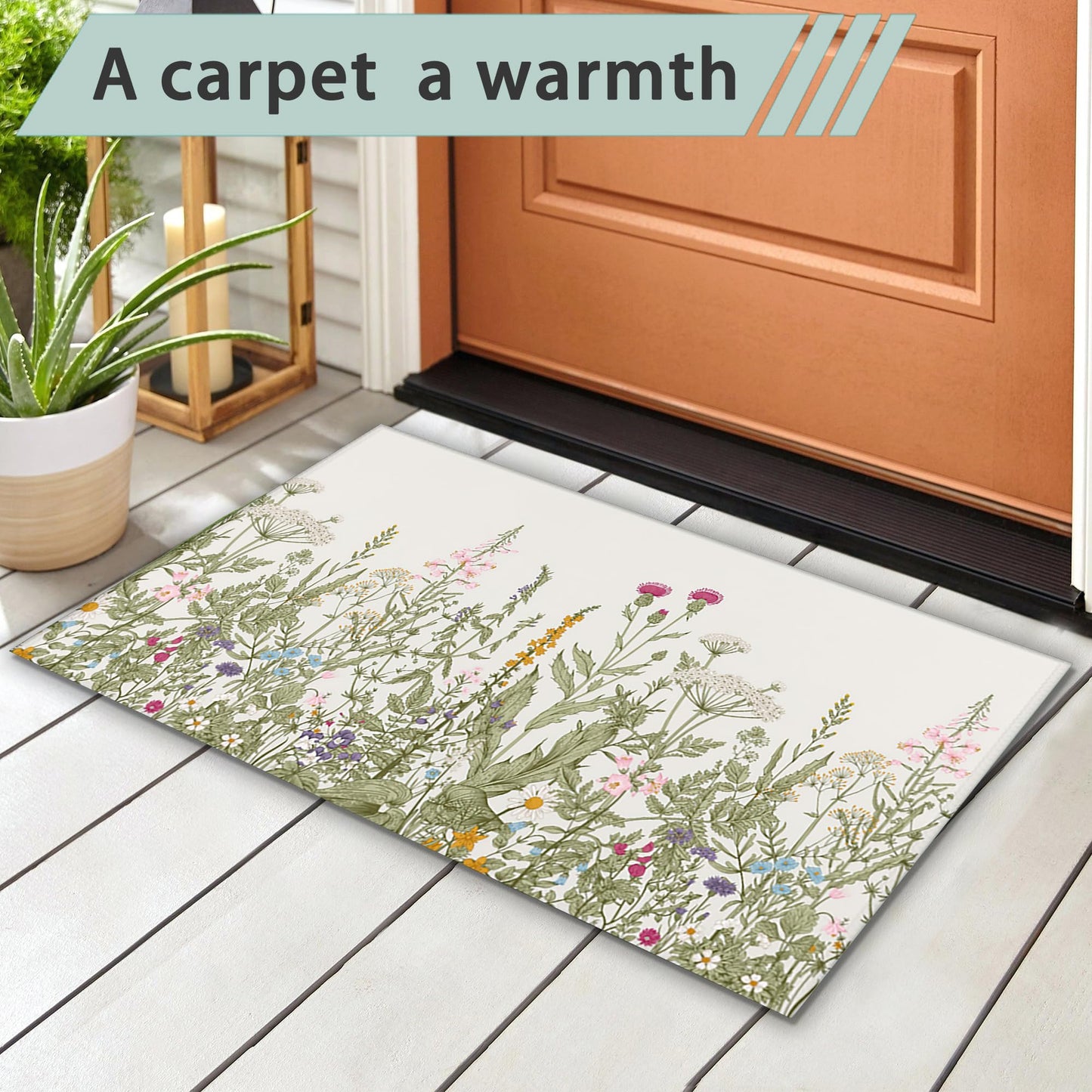 IGPPDO Door Mat, Flower Herbs Front Door Mat 17''x30'', Wild Plant Doormats Indoor Entrance, Welcome Entry Mat,Outdoor Welcome Mat,Low-Profile Floor Rugs for Entry Patio
