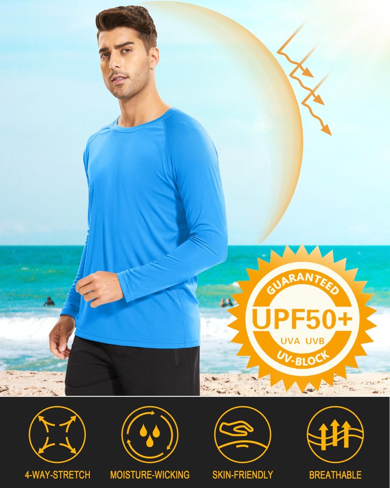 MAGCOMSEN Long Sleeve Shirt Men Rashguard Men Sun Protection Shirt Athletic T-Shirt Dry Fit Fishing Shirts Azure,3XL