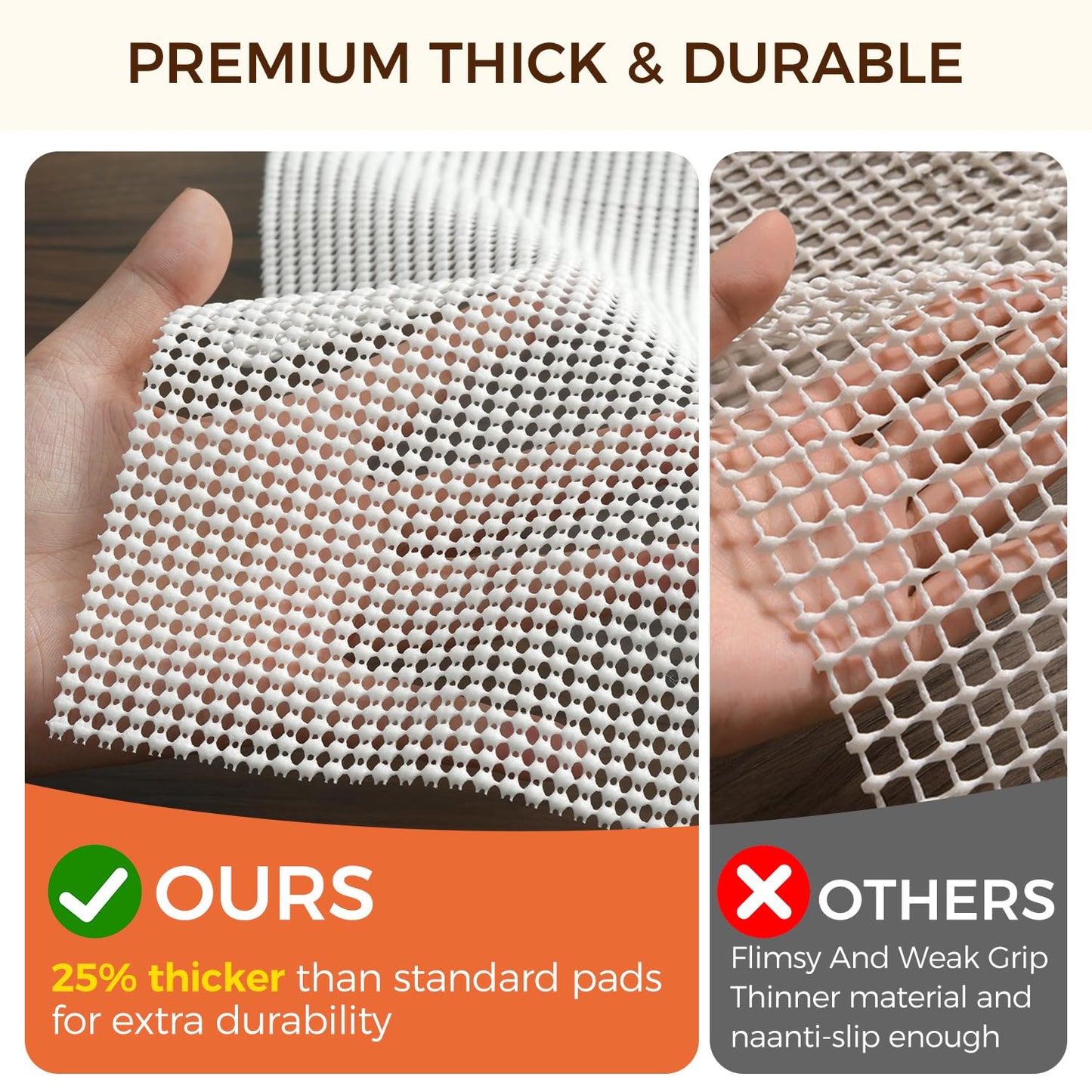BAGAIL BASICS 2 x 3 FT Rug Pad Gripper for Hardwood Floors, Non Slip Rug Pads for Area Rugs, Extra Thick Under Rug Padding, Protect Your Rugs & Floors