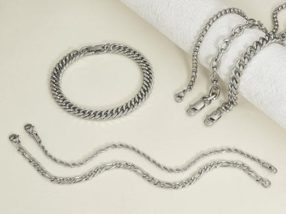 XIANNVXI 6 Pcs Silver Bracelets for Men Women Stainless Steel Bracelet Cuban Chain Metal Link Rope Bracelet Set 7.5 Inches