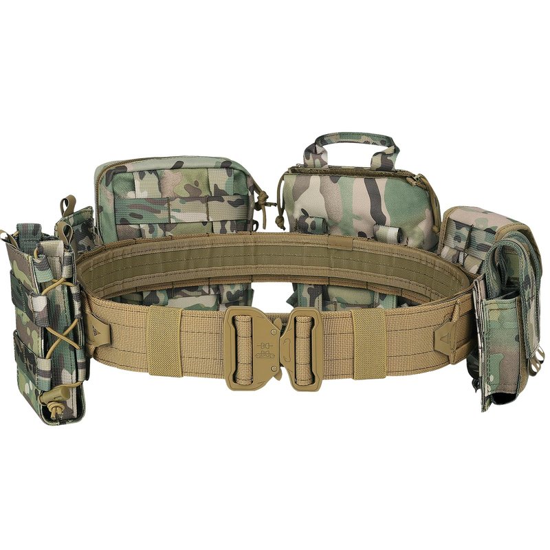 PIKEON Tactical Belt Battle Law Enforcement Molle Airsoft Duty Belt Quick-Release with Pouches 8 in 1 (CAMOU)