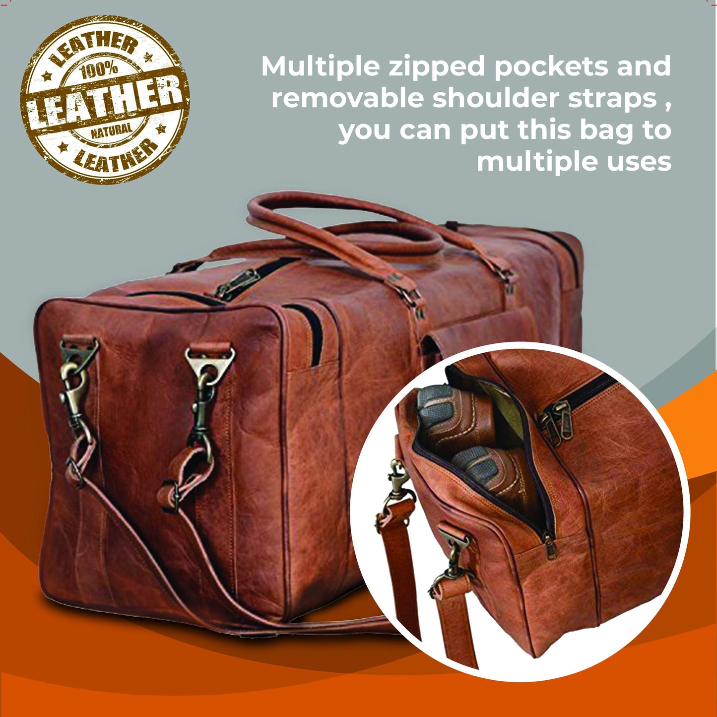Leather Duffel Bag 28 inch Large Travel Bag Gym Sports Overnight Weekender Bag by Komal's Passion Leather (Brown)