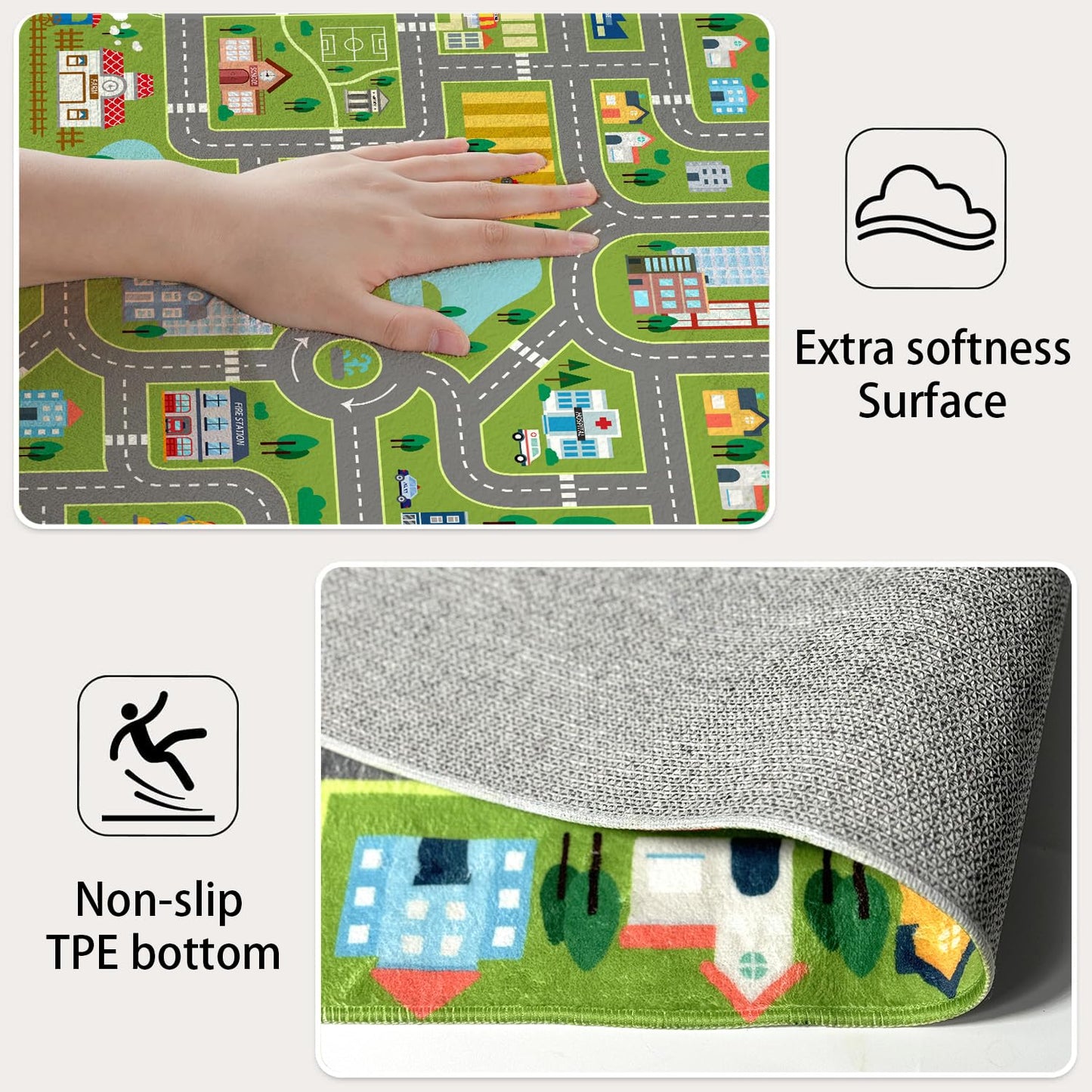 AUSTAB Kids Room Rug City Life Great for Playroom Classroom Bedroom - Non-Slip City Pretend Room Mat (Large- 5 x 7 FT)