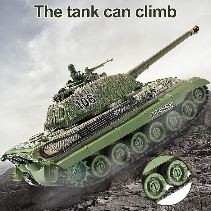RC Tank Remote Control WW2 German King Tiger Army Tank Toys 1:28 Scale 9 Channels RC Military Vehicles for Kids BoysGirls Best Ages 6 7 8 9 10