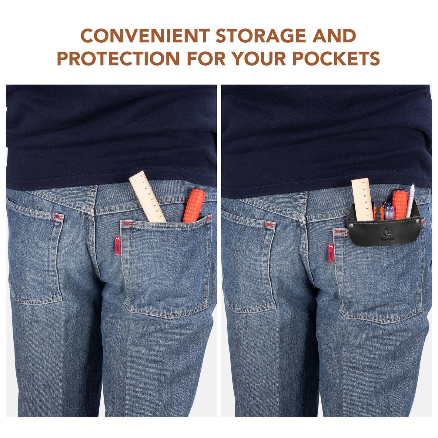 RingSun Genuine Leather Pocket Protector for Men, Durable Pocket Tool Pouch, Jeans Shirts Pocket Protector for Tools Pens