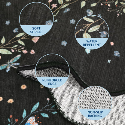 Garvee Large Rugs for Living Room 10x13 Scalloped Floral Rug Washable Rugs Stain Resistant Easy Cleaning Non Slip Floor Cover for Apartment Dining Room Office Nursery, Black