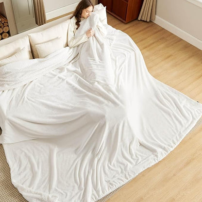 Bedsure GentleSoft Sherpa Fleece Oversized Cal King Blankets for Bed - Thick and Warm, Soft Fuzzy Plush Large Blanket for Winter, White, 112x98 Inches