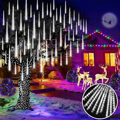 KNONEW 40 Tubes 1120 LED Meteor Shower Lights Christmas Lights Outdoor Plug in Waterproof Falling Rain Light for Xmas Tree Wedding Party Garden Holiday Rooftop Decorations (Cool White)