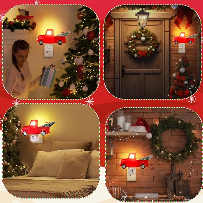 Christmas Red Truck Night Light Plug-in, 120V C7 LED Wall Nightlight Decoration for Bedroom, Bathroom, Kitchen, Hallway, Stairs