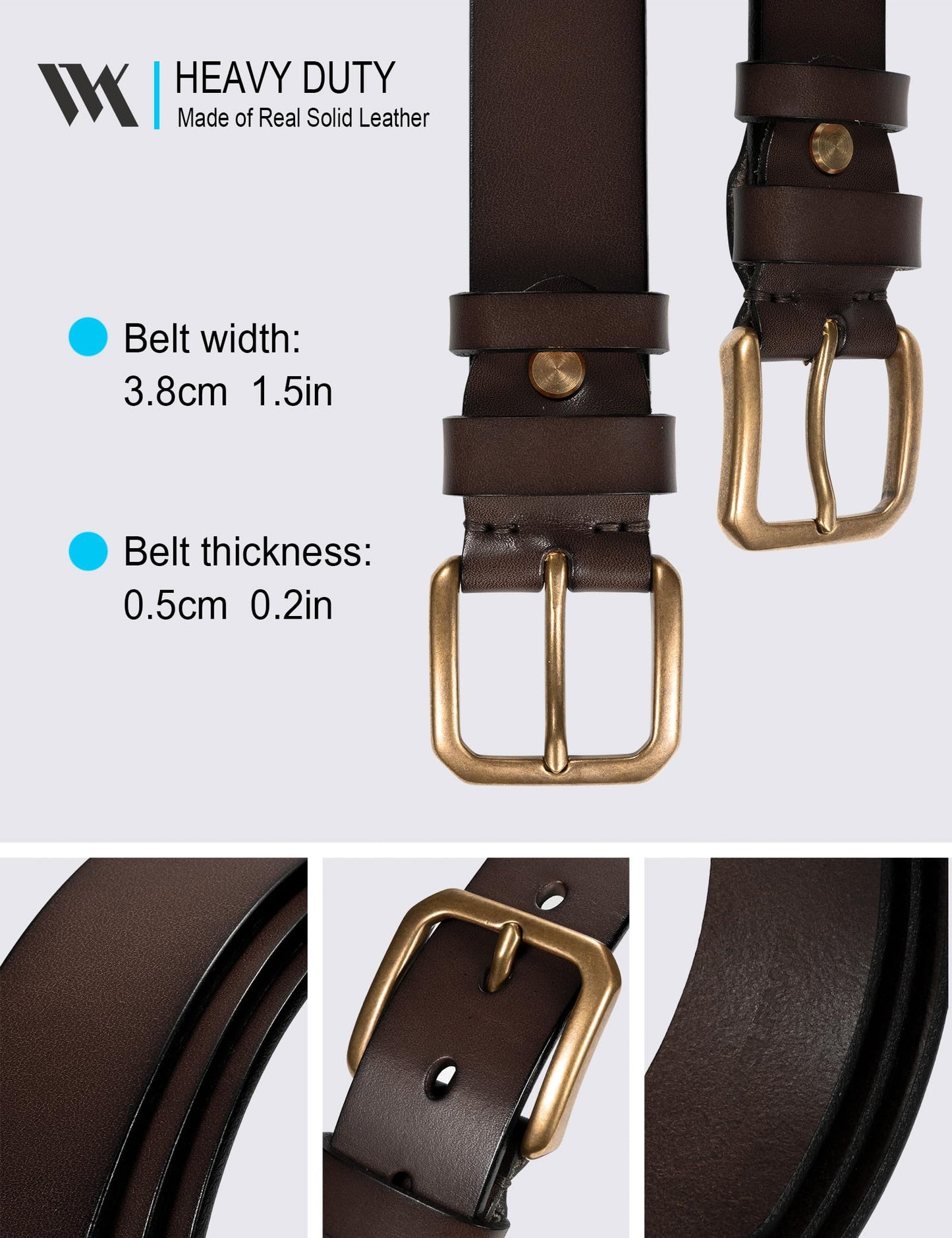 WOLFANT Thicken Full Grain Heavy Duty Casual Work Belts for Men,100% Italian Real Solid Leather