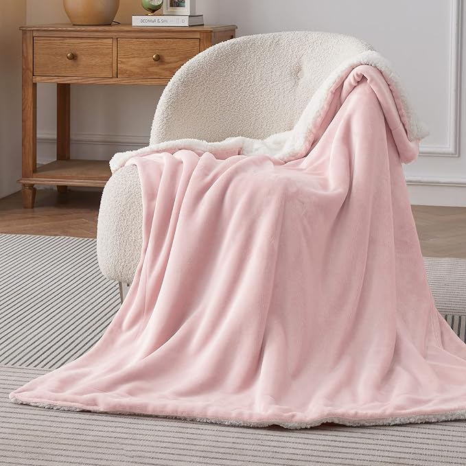 Bedsure GentleSoft Sherpa Fleece Throw Blanket Twin Size for Couch - Thick and Warm Throw for Girls, Soft Fuzzy Plush Twin Blanket for Winter, Pink, 60x80 Inches
