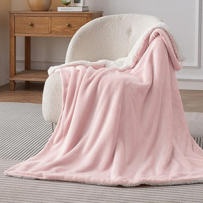 Bedsure GentleSoft Sherpa Fleece Throw Blanket Twin Size for Couch - Thick and Warm Throw for Girls, Soft Fuzzy Plush Twin Blanket for Winter, Pink, 60x80 Inches