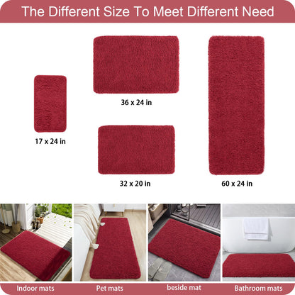 AROGAN Luxury Long Bathroom Runner Rug, 24x60 Inch Thick Soft and Absorbent Microfiber Non Slip Bath Mat, Rubber Backing Christmas Bath Rugs Carpets, Washable Plush Mats for Shower Floor, Red