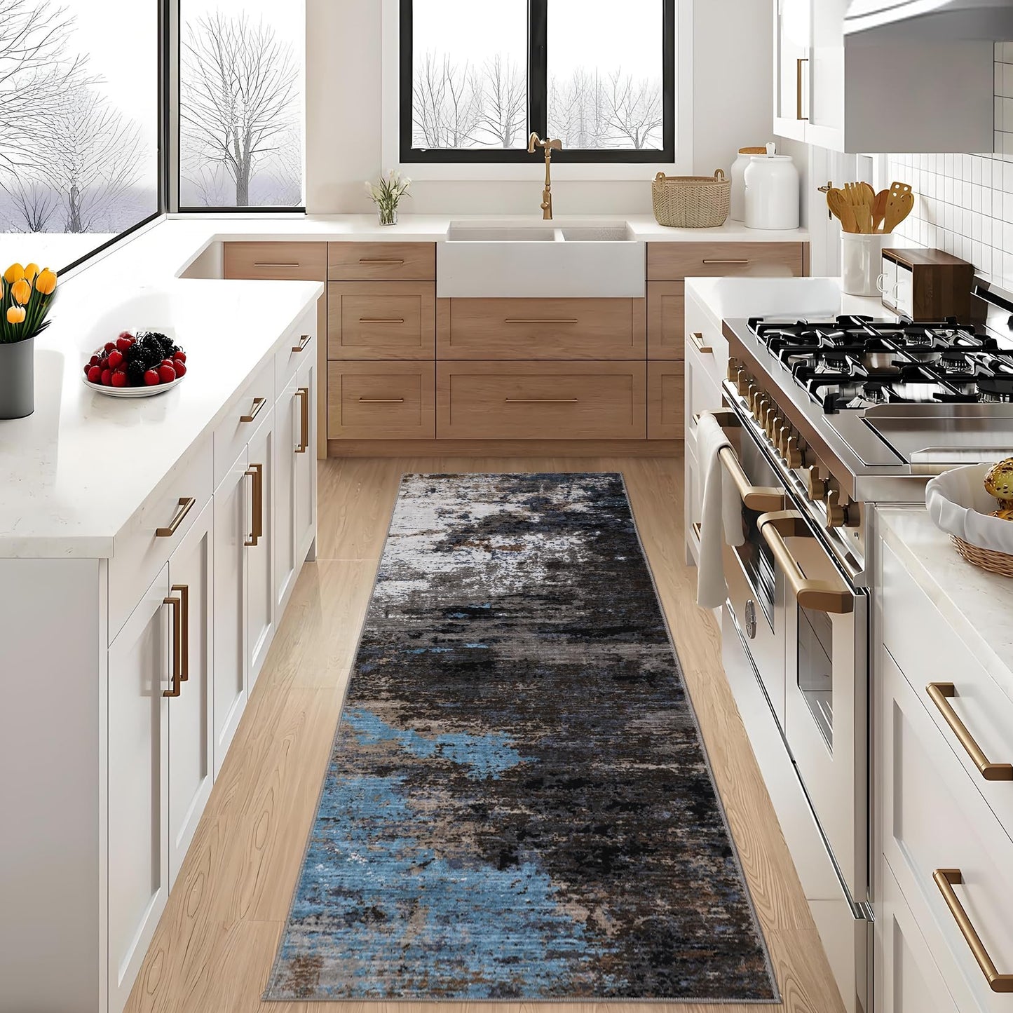 GarveeHome Washable Area Rugs 2x6 Non-Slip Abstract Runner Rugs, Ultra-Soft Low Pile Floor Cover, Stain Resistant Contemporary Indoor Floor Carpet for Hallway, Bedroom, Laundry, Grey Brown