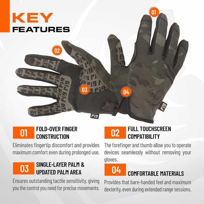 PIG FDT Delta Utility Gloves, Touchscreen Compatible, High Dexterity for Shooting Sports, 1 Pair, Multicam Black, X-Large