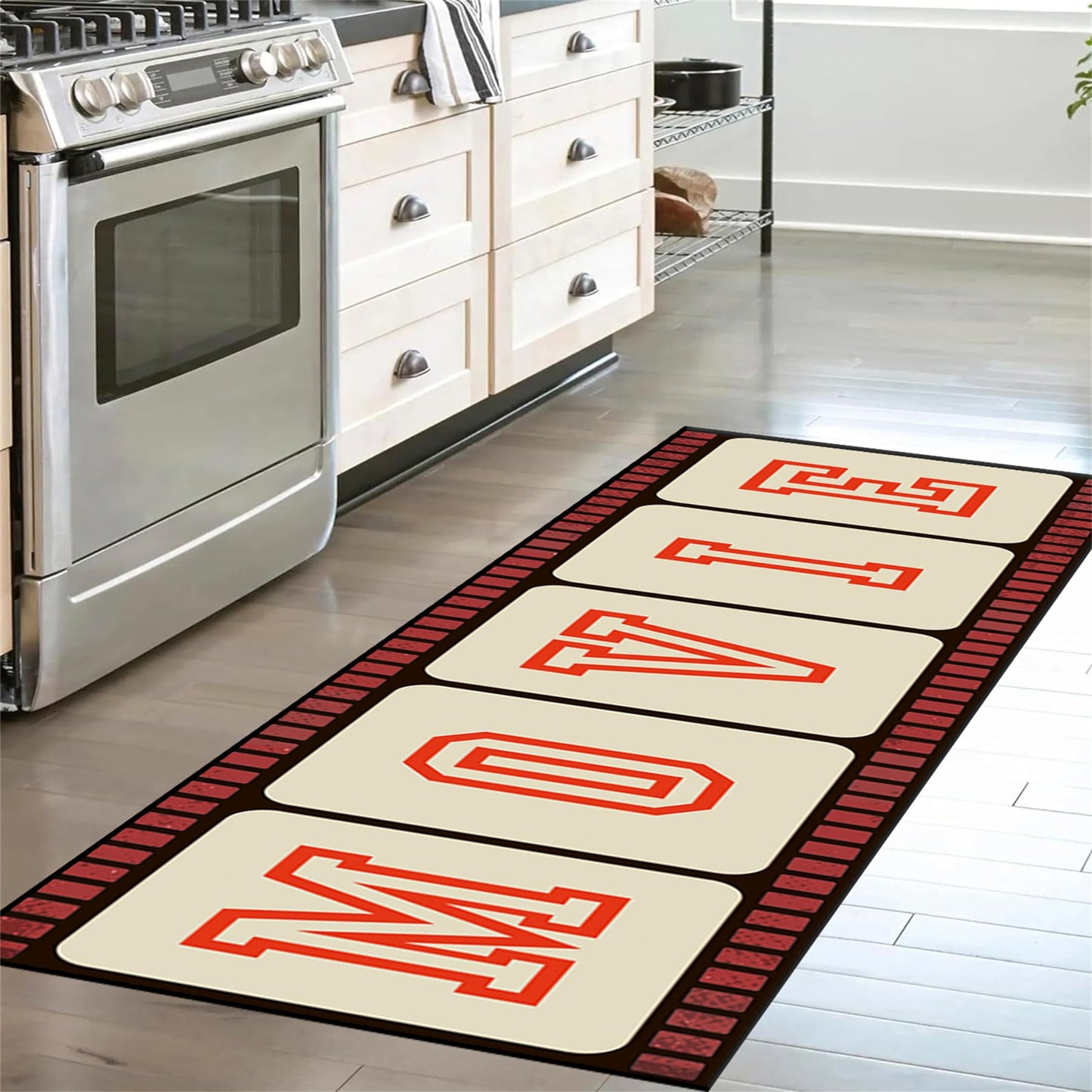 Srocvi Movie Long Runner Rug Classic Home Cinema Night Theater Sign Personalized Design Long Hallway Carpet Non Slip Hallway Rugs Foldable Washable Large Area Rug for Kitchen Entrance Office, 2x7ft