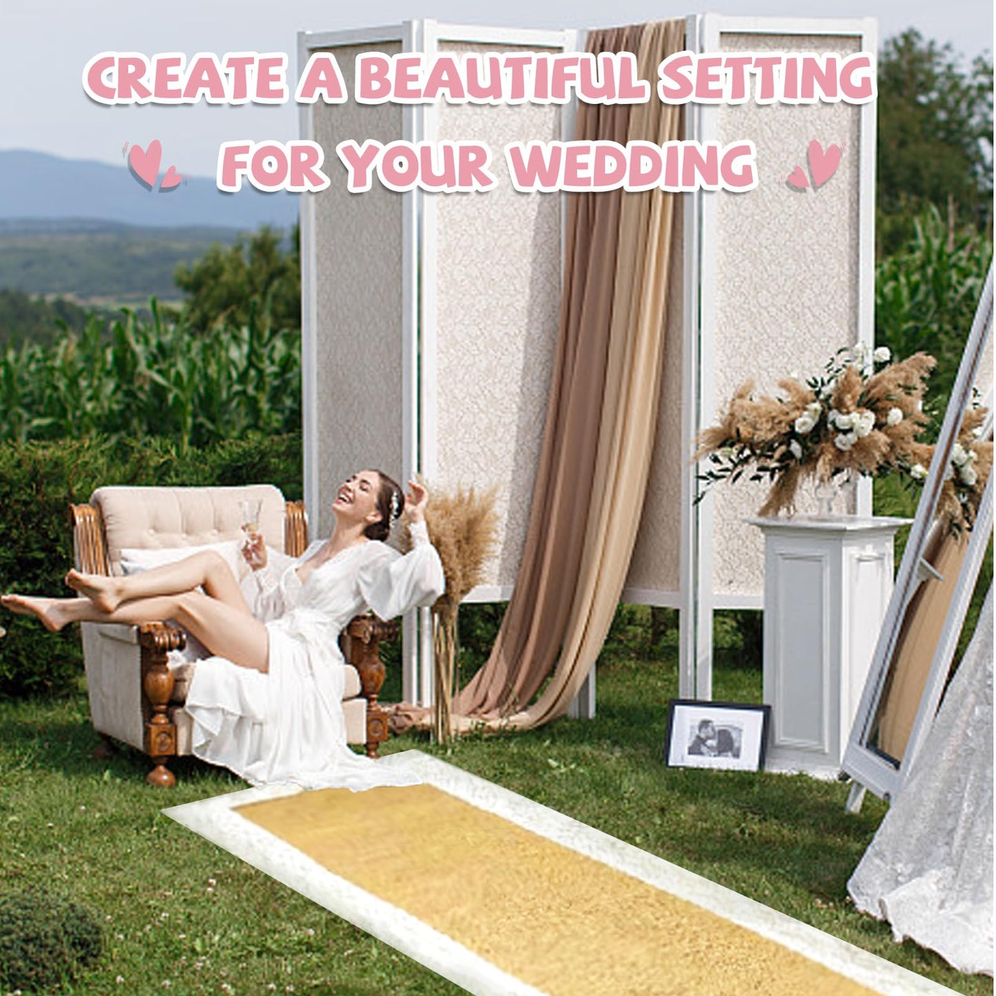 FUYITE Burlap Aisle Runner for Wedding Ceremony, 3ft x 30ft Natural Burlap Wedding Aisle Runner with Lace, Jute Vintage Seamless Rustic Charm Wedding Runner Aisle Outdoor, Jute