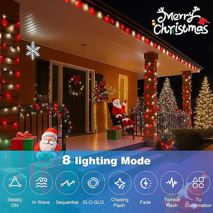 Christmas Lights 500LED 164FT, Waterproof Christmas Tree Lights with 8 Modes, Remote Control 3 Timers & Memory Function Xmas Decorations for House and Holiday (White and Red)