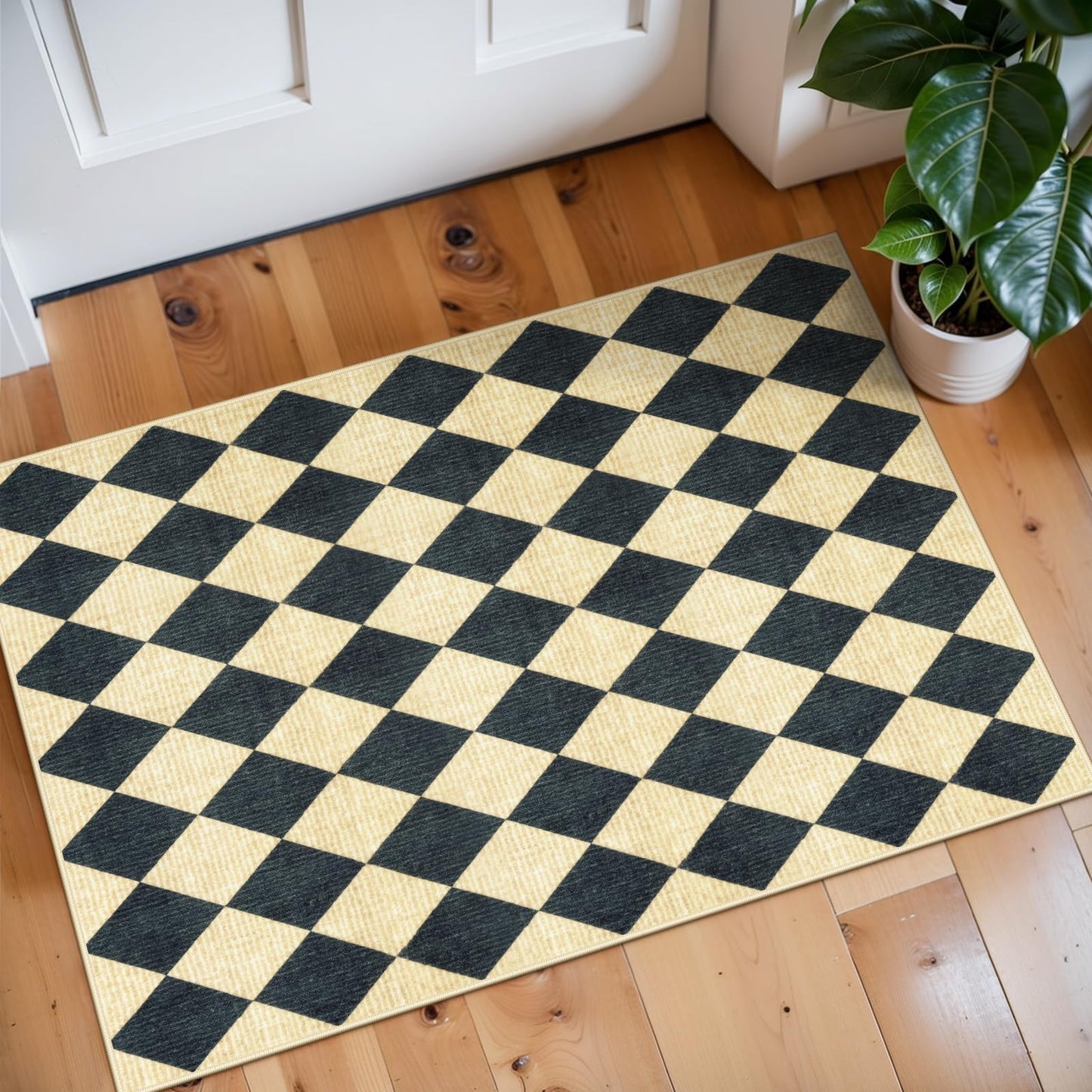 LIVEBOX Checkered Area Rug 2x3 - Small Entryway Rug Non Slip Washable Kitchen Mat, Bathroom Rugs Under Door, Moroccan Soft Indoor Carpet for Bedroom Laundry Entrance