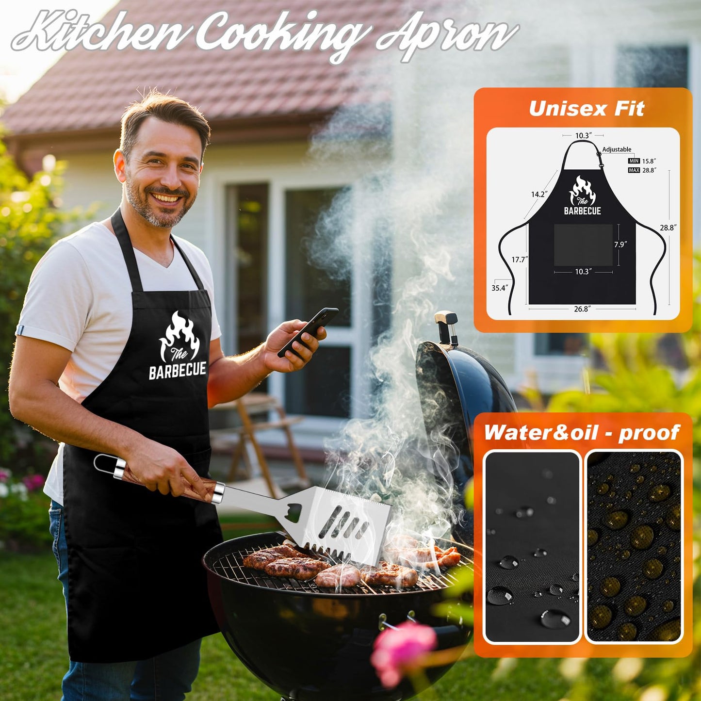 ROMANTICIST 26pcs Grilling Gifts for Men, Dad Gifts for Father's Day, Stainless Steel BBQ Grill Accessories Tools Set, Heavy Duty BBQ Utensils Kit with Apron, Thermometer, Mats in Aluminum Case Brown