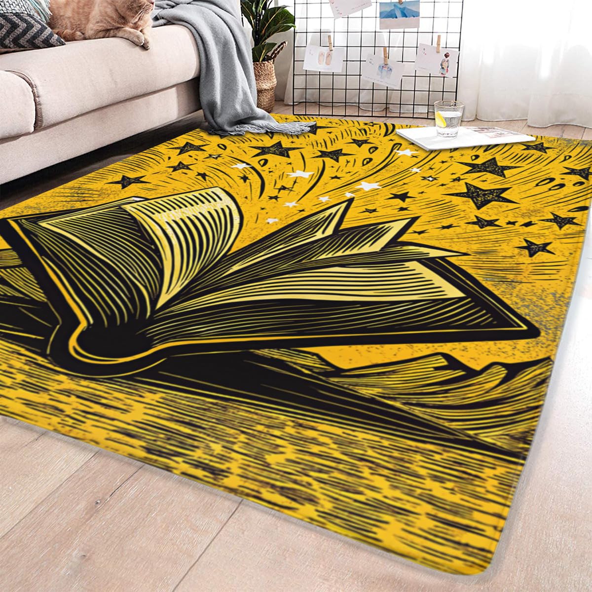 LUCKY&DONG Books and Stars Non Slip Area Rug for Living Dinning Room Bedroom Kitchen Hallway Office Modern Home Decorative 2'x3'