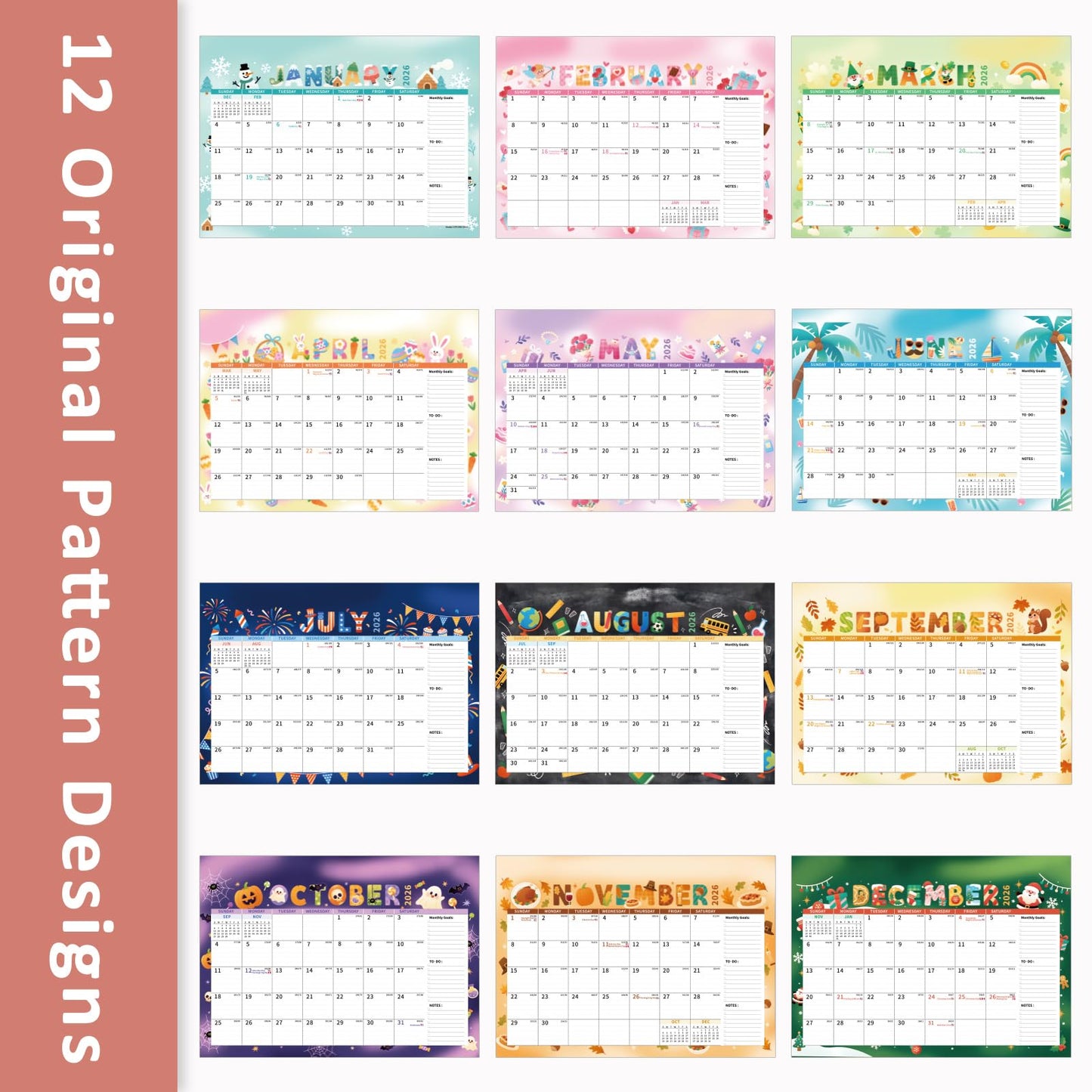 Ospelelf 2026-2027 Calendar Magnetic Desk Wall Desktop Monthly Planner from January 2026 - June 2027 Large To Do Pad with Plastic Cover for Office 17" X 12" Season