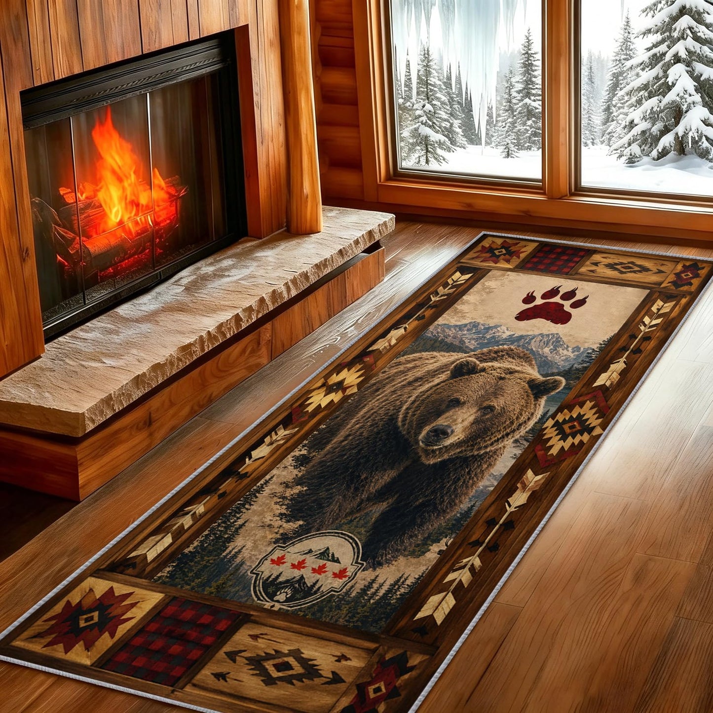 Brown Bear Runner Rug 3x8 Rustic Lodge Hallway Runner Rug, Farmhouse Rugs, Western Rugs for Hallway, Non-Slip Washable Low Pile Entryway Carpet for Kitchen Living Room Bedroom